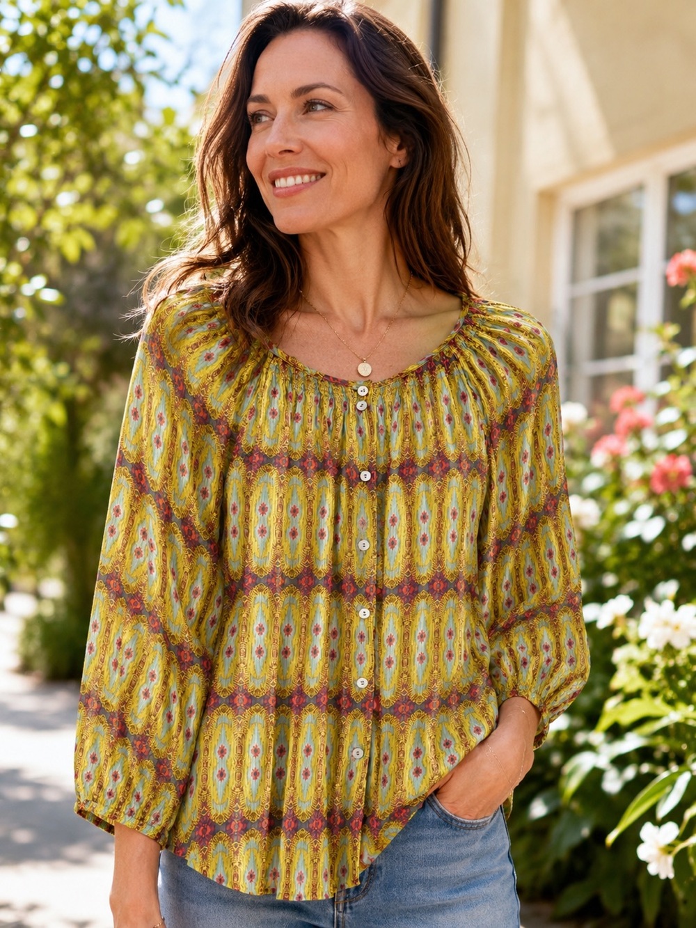 Sundance Silk Sheer Blouse - Boho Print